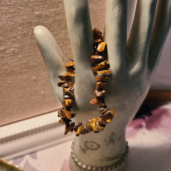 Tiger Eye Chip Bracelet | Natural Gemstone Stretch Boho Healing Crystal Gift - Picture 5 of 7